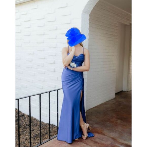 Nox Anabel Royal Blue Corset Prom Dress Long Formal Gown Size 4 E1042 Cowl Neck - Picture 11 of 14